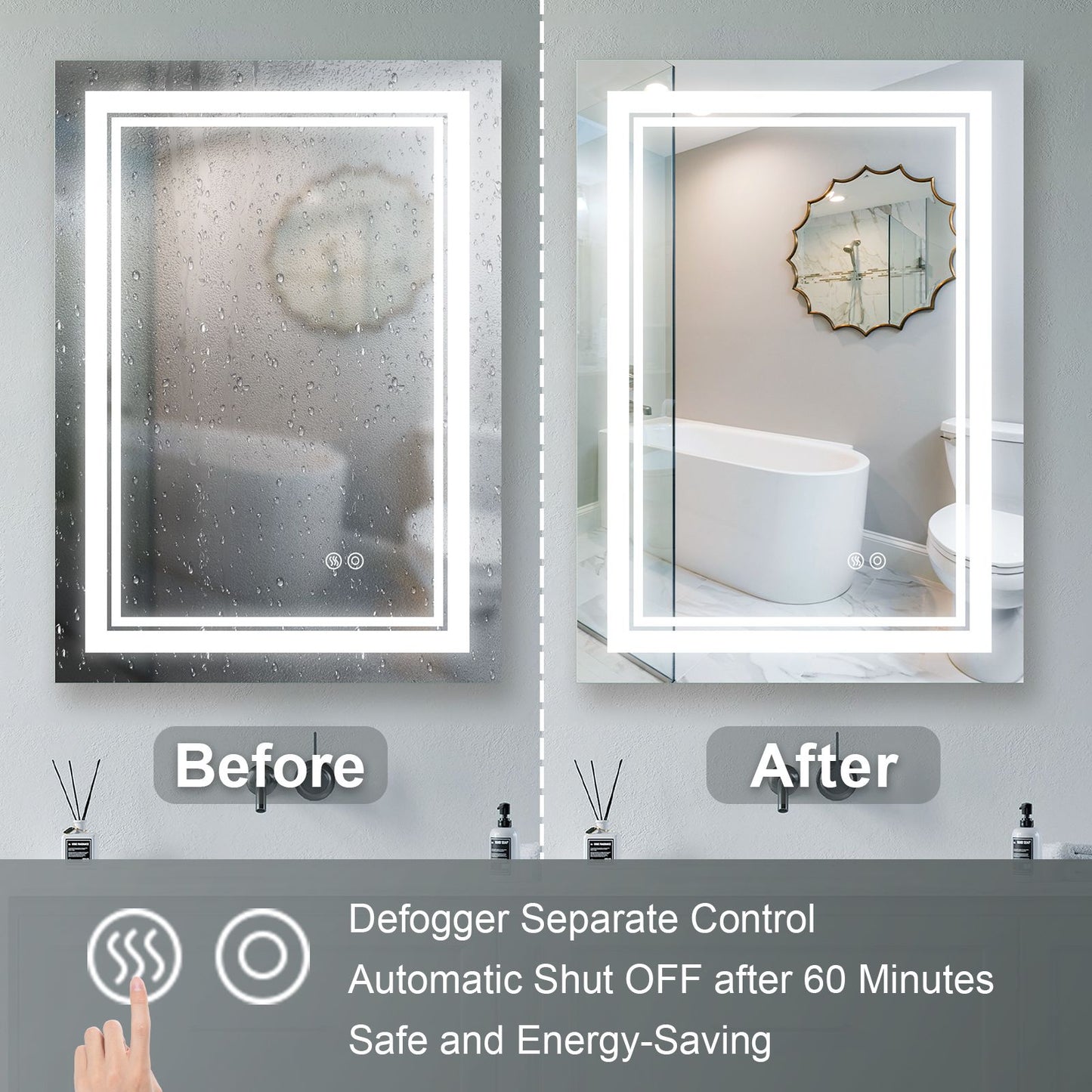 LED Smart Bathroom Mirror – Dimmable Touch + Anti-Fog